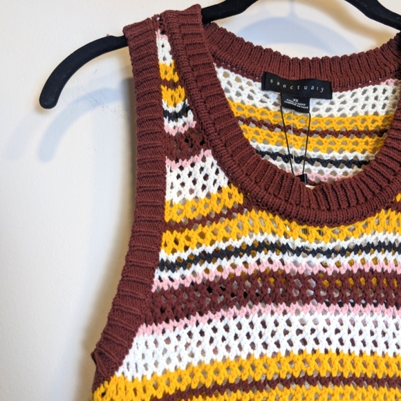 Sanctuary Striped Burgundy Pink White Gold Black Crochet Cotton Tank Top Size XS - Picture 3 of 7